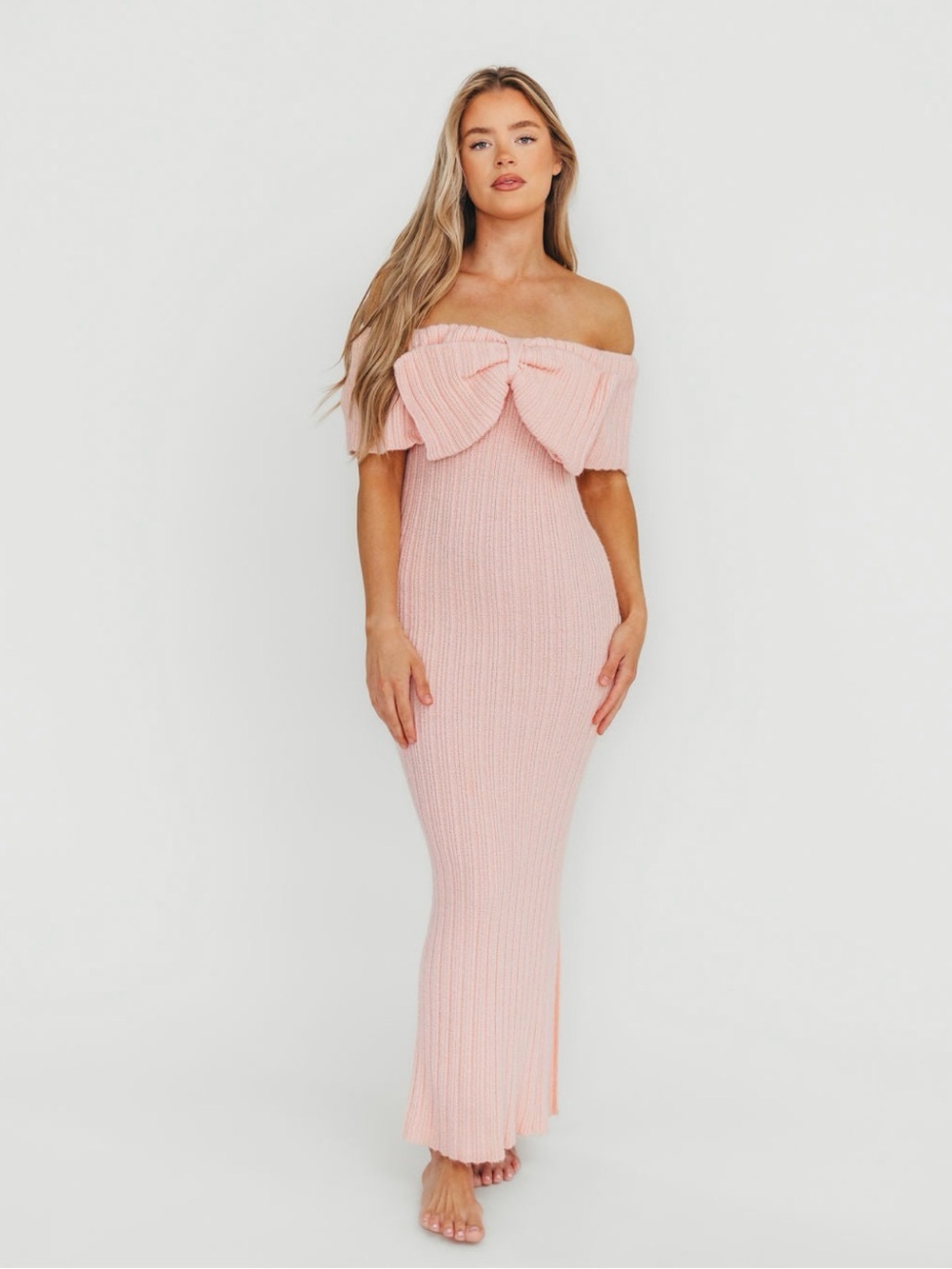 Aston Bow Front Maxi Sweater Dress in Pinkish Petal